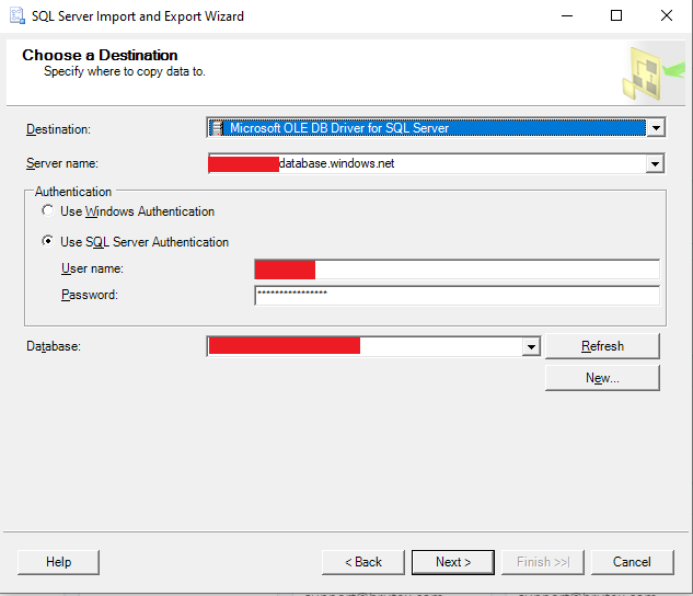 3 Set Destination Database